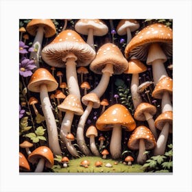 Mushrooms In The Forest 16 Canvas Print