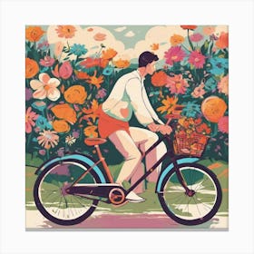 Man Riding A Bicycle In The Garden Canvas Print