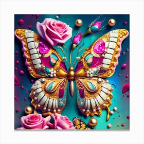 Butterfly With Roses Canvas Print