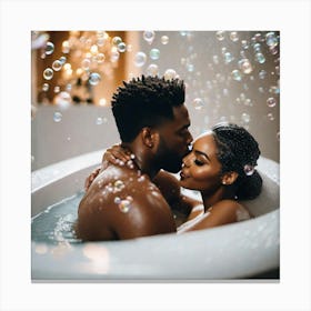Couple Kissing In Bubble Bath Canvas Print