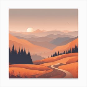 Misty mountains background in orange tone 100 Canvas Print