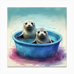 Two Seals In A Pool 1 Canvas Print