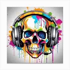 Skull With Headphones 18 Canvas Print