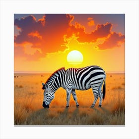 Zebra At Sunset 2 Canvas Print