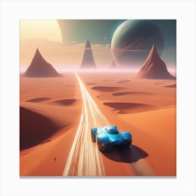 Blue Car In The Desert Canvas Print