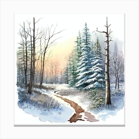 Watercolor Of A Winter Scene Canvas Print