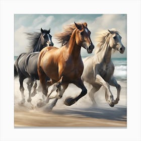 Three Horses Running On The Beach Canvas Print