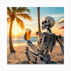 Skeleton On The Beach Canvas Print