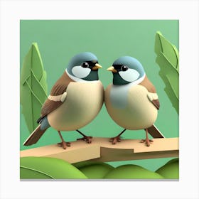 Firefly A Modern Illustration Of 2 Beautiful Sparrows Together In Neutral Colors Of Taupe, Gray, Tan (56) Canvas Print