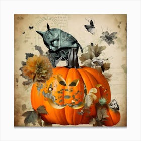 Halloween Cat On A Pumpkin Canvas Print