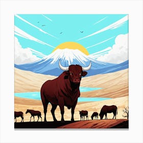 Bulls In The Desert 12 Canvas Print