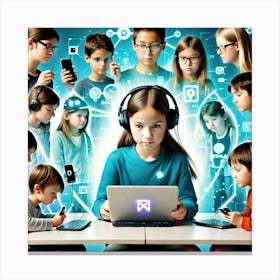 Children Using Laptops Canvas Print