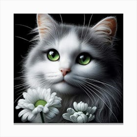 Cat With Flowers 1 Canvas Print