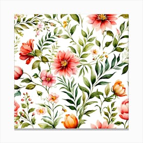 Watercolor Floral Seamless Pattern 1 Canvas Print