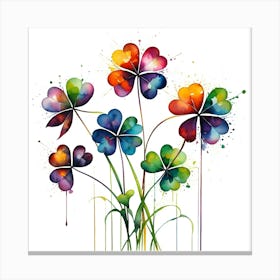 Clover Plant Silhouette Of A Clover Plant Created From Abstract Multi Colored Shapes White Ba(7) Canvas Print