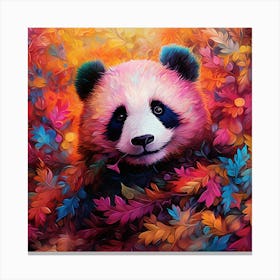 Panda Bear In Autumn Leaves Canvas Print