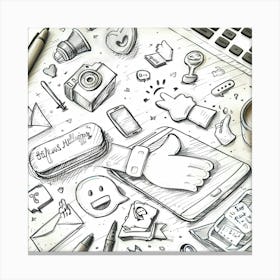 Social Media Icons Hand Drawn Sketch Canvas Print