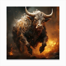 Bull In Fire 3 Canvas Print