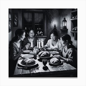 Family Dinner Black and White Canvas Print