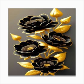 Black And Gold Flowers Canvas Print