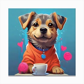 Dog With A Cup Of Coffee Canvas Print