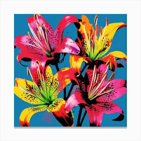 Andy Warhol Style Pop Art Flowers Gloriosa Lily 4 Square Canvas Print