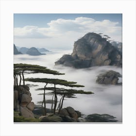 Pine Trees In The Clouds Canvas Print