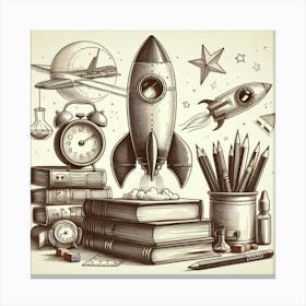 Illustration Of A Rocket Canvas Print