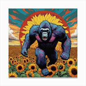 Gorilla In The Sunflower Field Canvas Print