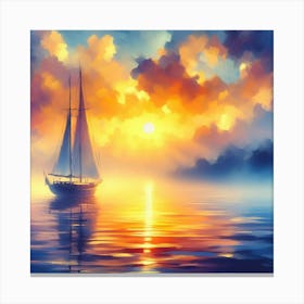 Sailboat At Sunset 9 Canvas Print
