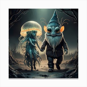 Gnome And Jellyfish Canvas Print