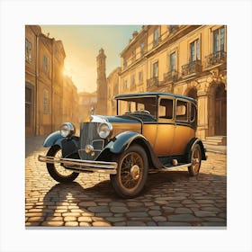 Antique Car On Cobblestone Street Canvas Print