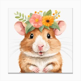 Floral Baby Hamster Nursery Illustration (34) Canvas Print