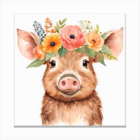 Floral Baby Boar Nursery Illustration (32) Canvas Print