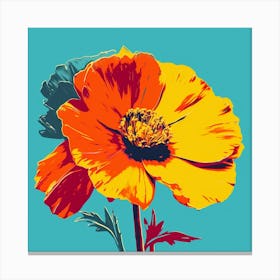 Andy Warhol Style Pop Art Flowers Marigold 1 Square Canvas Print