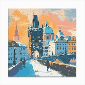 A Prague With Charles Bridge Expressive Strokes 2 Canvas Print