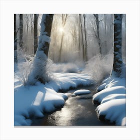 Winter Woodland Stream in Diffused Sunlight 2 Canvas Print