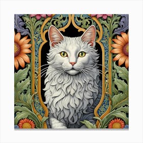 Cat With Flowers william morris inspired art Canvas Print