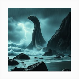 Stormy Beach With Giant Sea Serpent Canvas Print