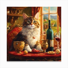 Cat At The Table Canvas Print