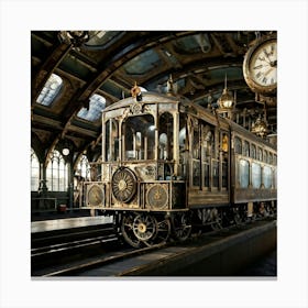 Steampunk Train With Intricately Etched Brass Fittings And Billowing Steam Poised On The Platform A 1 Canvas Print