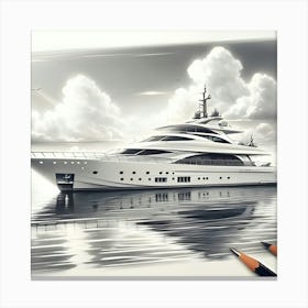 A Pencil Drawing Of A Luxury Yacht On A Lakefront Canvas Print