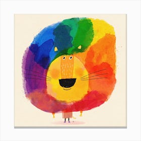 Lion With Rainbow Mane Square Canvas Print