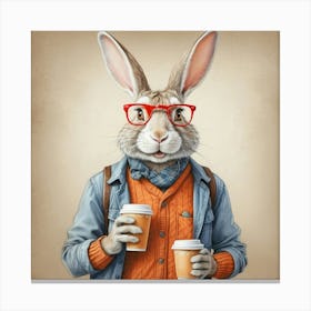 Rabbit With Coffee 1 Canvas Print