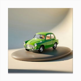 A Vibrant, Bright Green, Miniature Car, No Larger Than A Toy, Sits Atop A Smooth, Grey Asphalt (1) Canvas Print