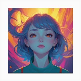 Anime Girl With Blue Hair 9 Canvas Print