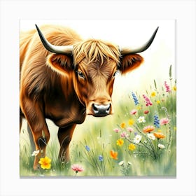 Longhorn Cow In The Meadow Canvas Print