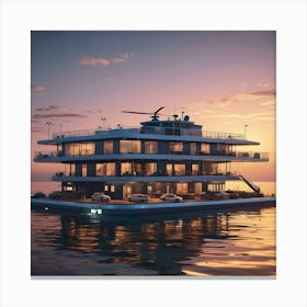 Ultra Modern Floating Hotel On The Sea, Sunset Canvas Print