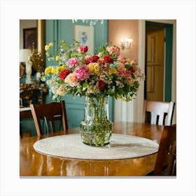 Floral Arrangement In A Dining Room Canvas Print