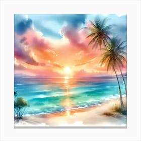 Watercolor Beach Sunset 2 Canvas Print